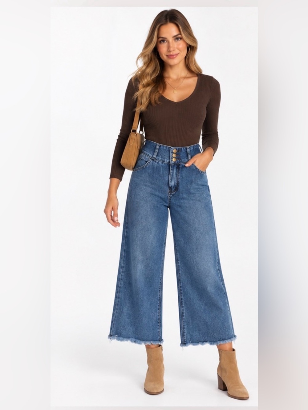 Sage Palmer Heritage High-Waist Wide Leg Crop Jeans - Blue